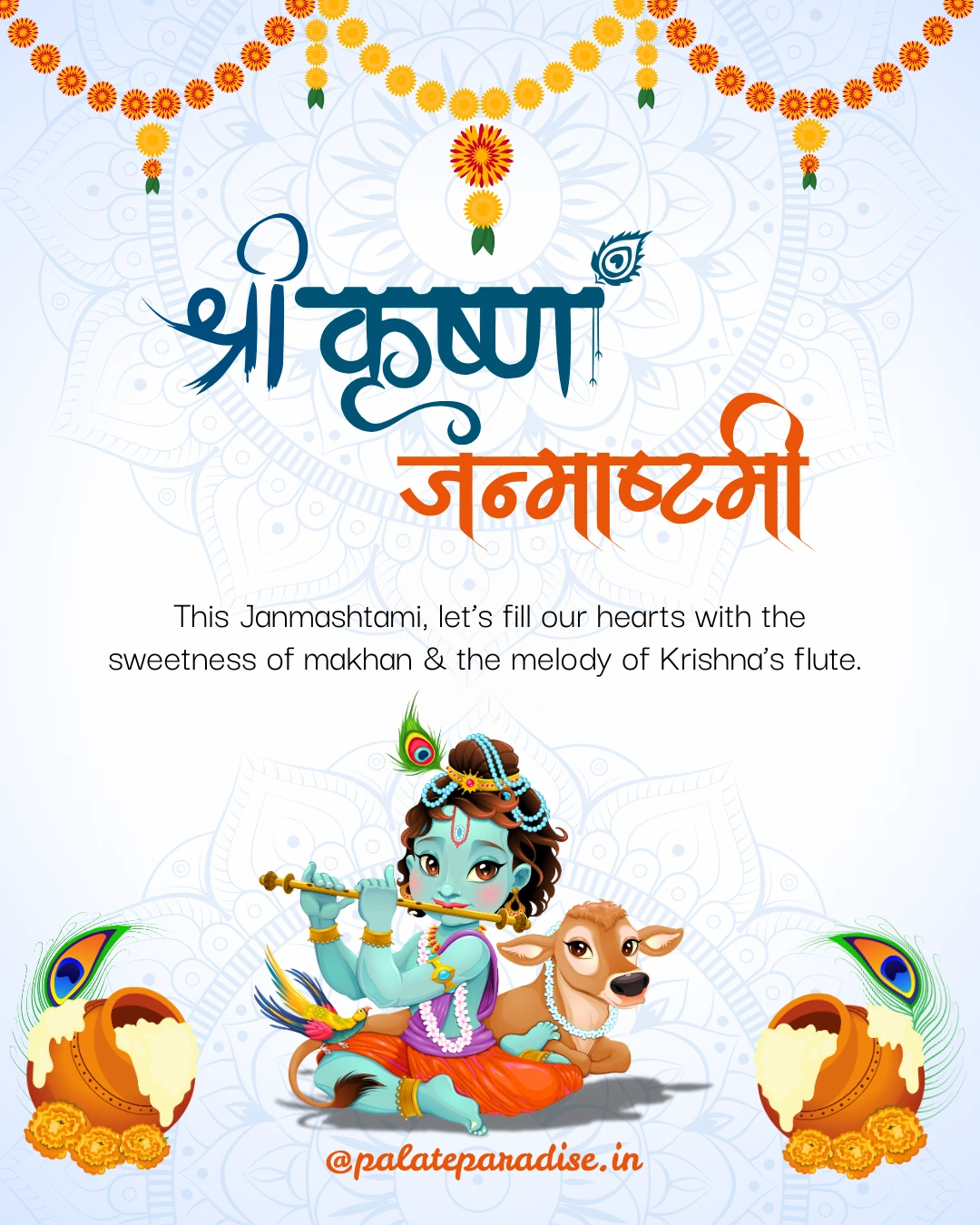 Orange Green and Cream Illustrated Krishna Janmashtami Instagram Post (1)